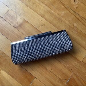 Rhinestone Embellished Evening Clutch - Black and Silver